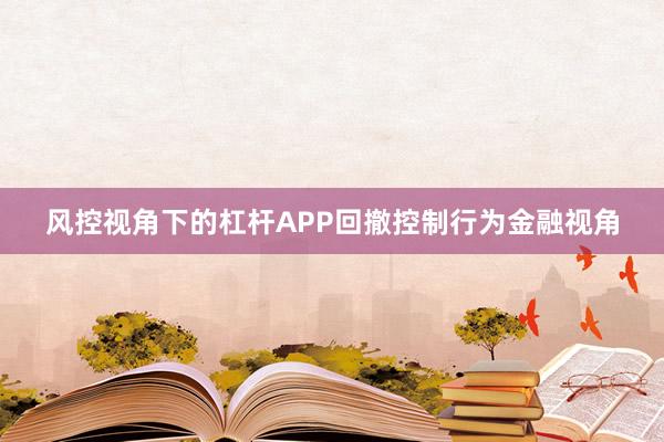 风控视角下的杠杆APP回撤控制行为金融视角