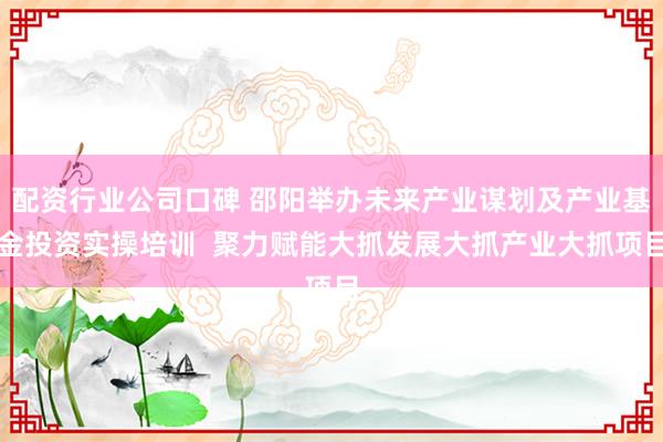 配资行业公司口碑 邵阳举办未来产业谋划及产业基金投资实操培训  聚力赋能大抓发展大抓产业大抓项目